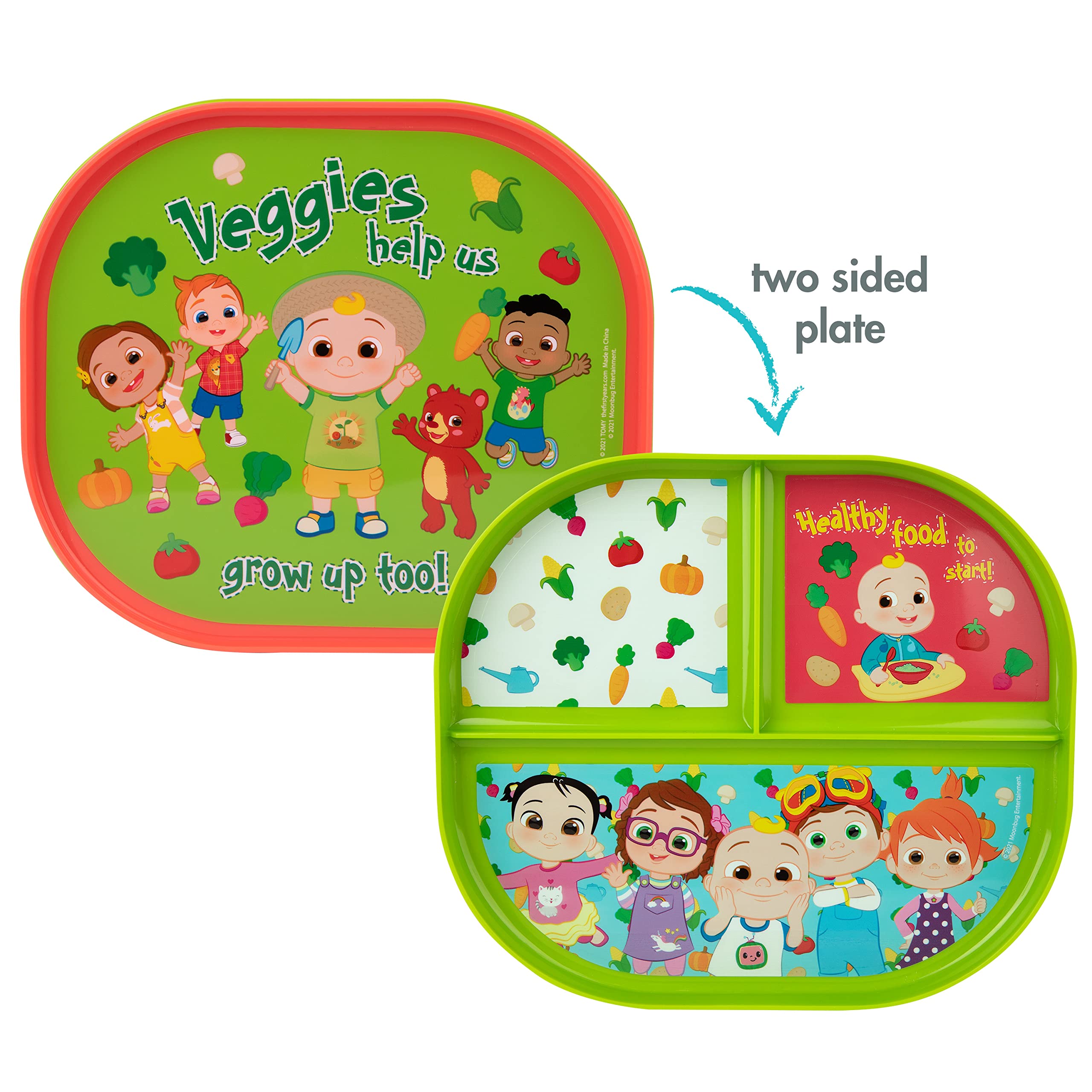 The First Years cocomelon dinner plates side 2 open plate for larger portions.