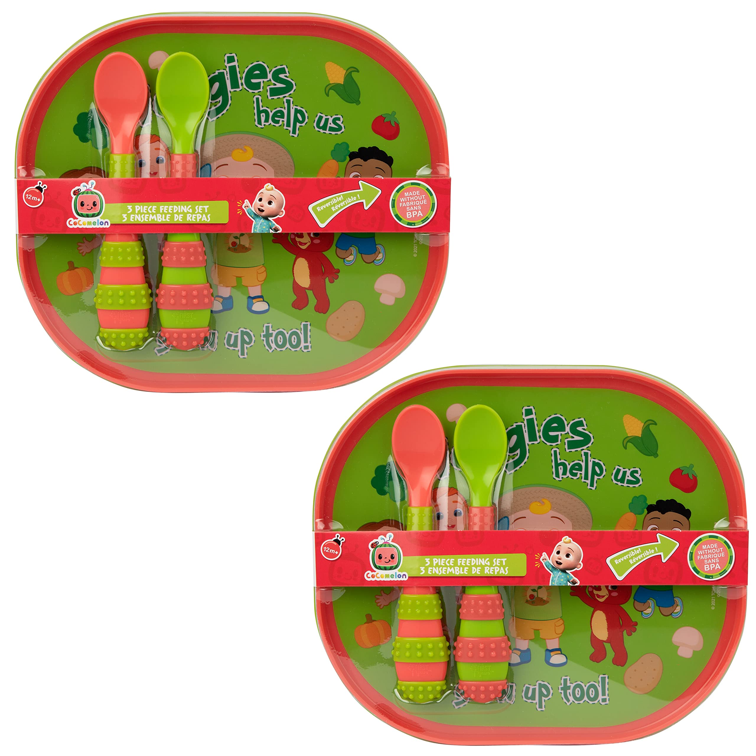 The First Years cocomelon mealtime bundle graphics engage kids at meals.
