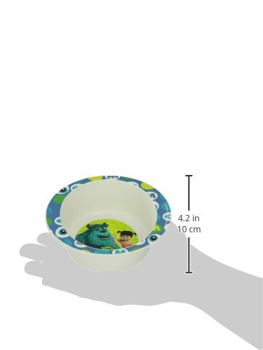 The First Years Disney Monsters Bowl Blue rear-view shows age suitability for 9 months and up.