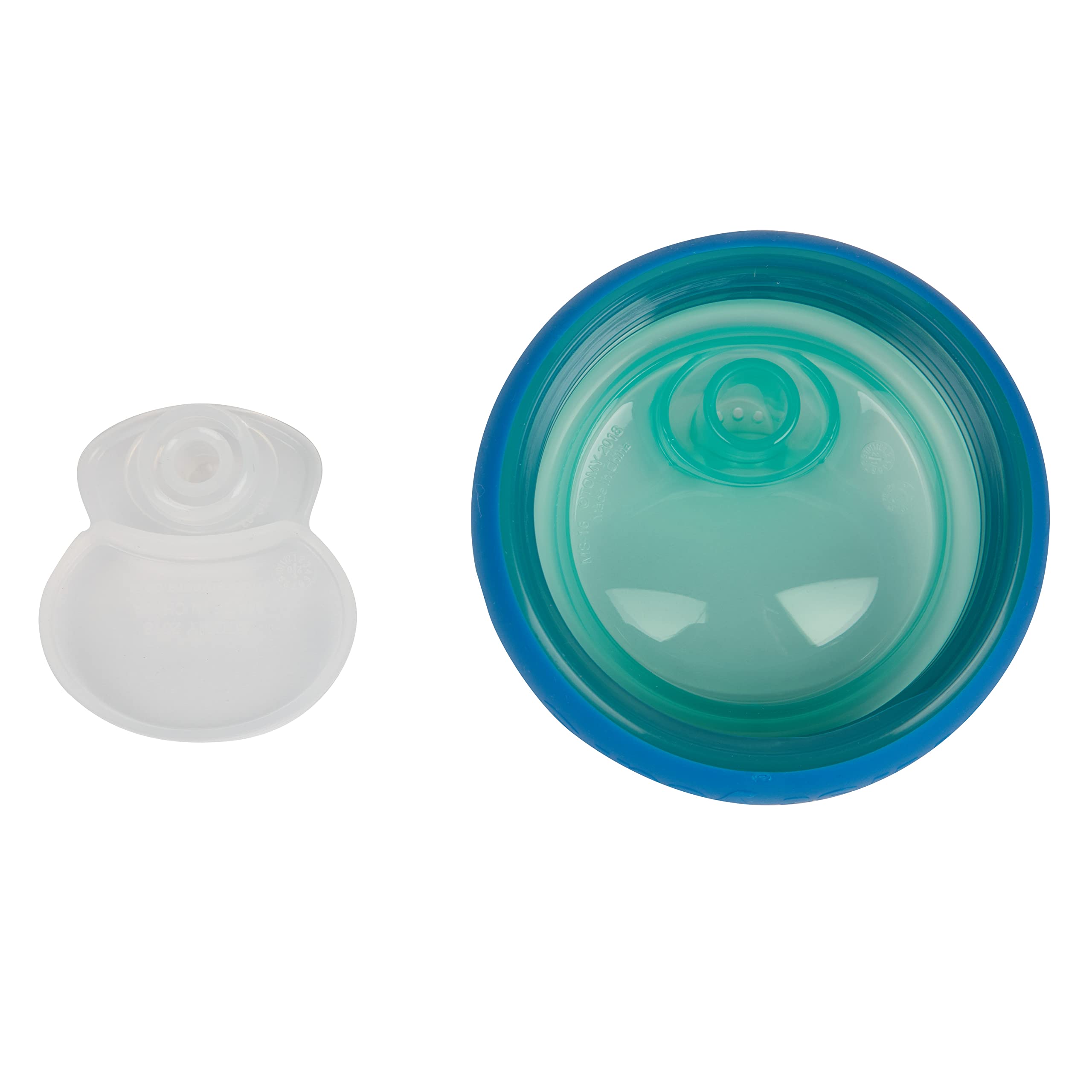 The First Years Pinkfong sippy cup lid is top-rack dishwasher-safe for easy cleanup.