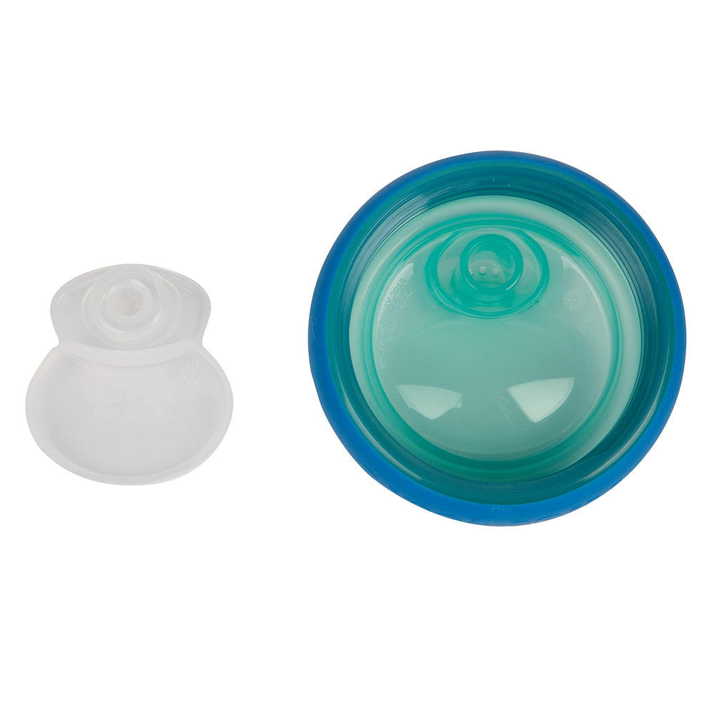 The First Years Pinkfong sippy cup lid is top-rack dishwasher-safe for easy cleanup.