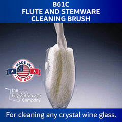 The FryOilSaver Co champagne flute brush cleans delicate stems without scratching.
