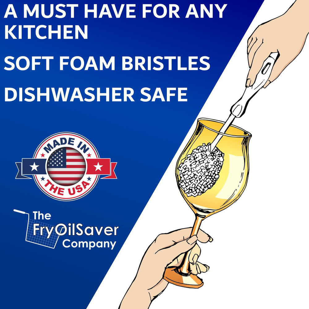 The FryOilSaver Co goblet brush reaches deep goblets for thorough, non-scratch cleaning.
