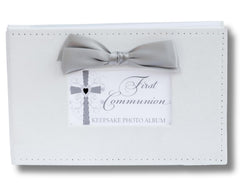 The Grandparent Gift Co Growing in Faith keepsake album cover in white faux suede for First Communion memories