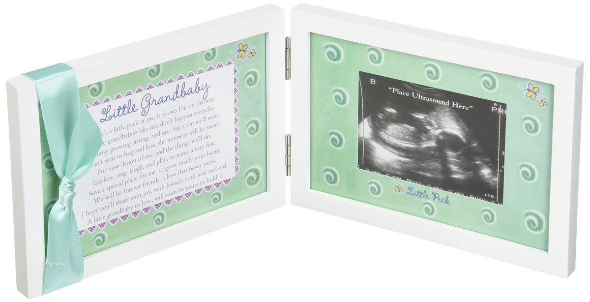 The Grandparent Gift Co Little Grandbaby ultrasound frame on a desk showing the ultrasound opening