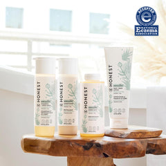 The Honest Company label highlights chamomile and aloe for soothing skin.