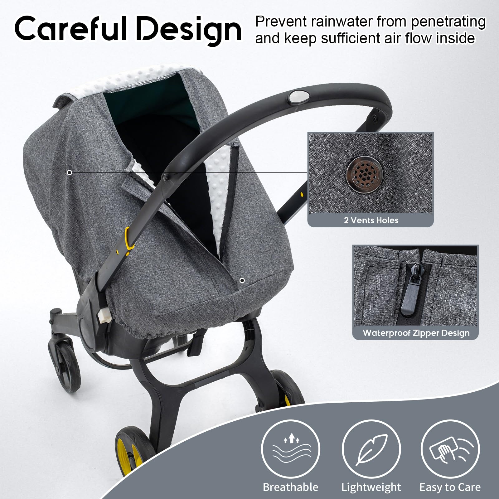 The KENKYO anti-collapse arched design keeps the canopy open for baby’s activities.