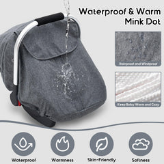 The KENKYO baby car seat cover plush dots close-up highlighting cozy warmth and moisture-wicking comfort.