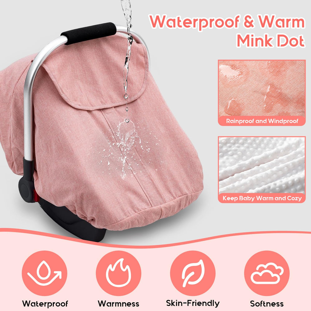 The Kenkyo baby girl car-seat cover peep window enables quick checks.