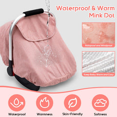 The Kenkyo baby girl car-seat cover peep window enables quick checks.