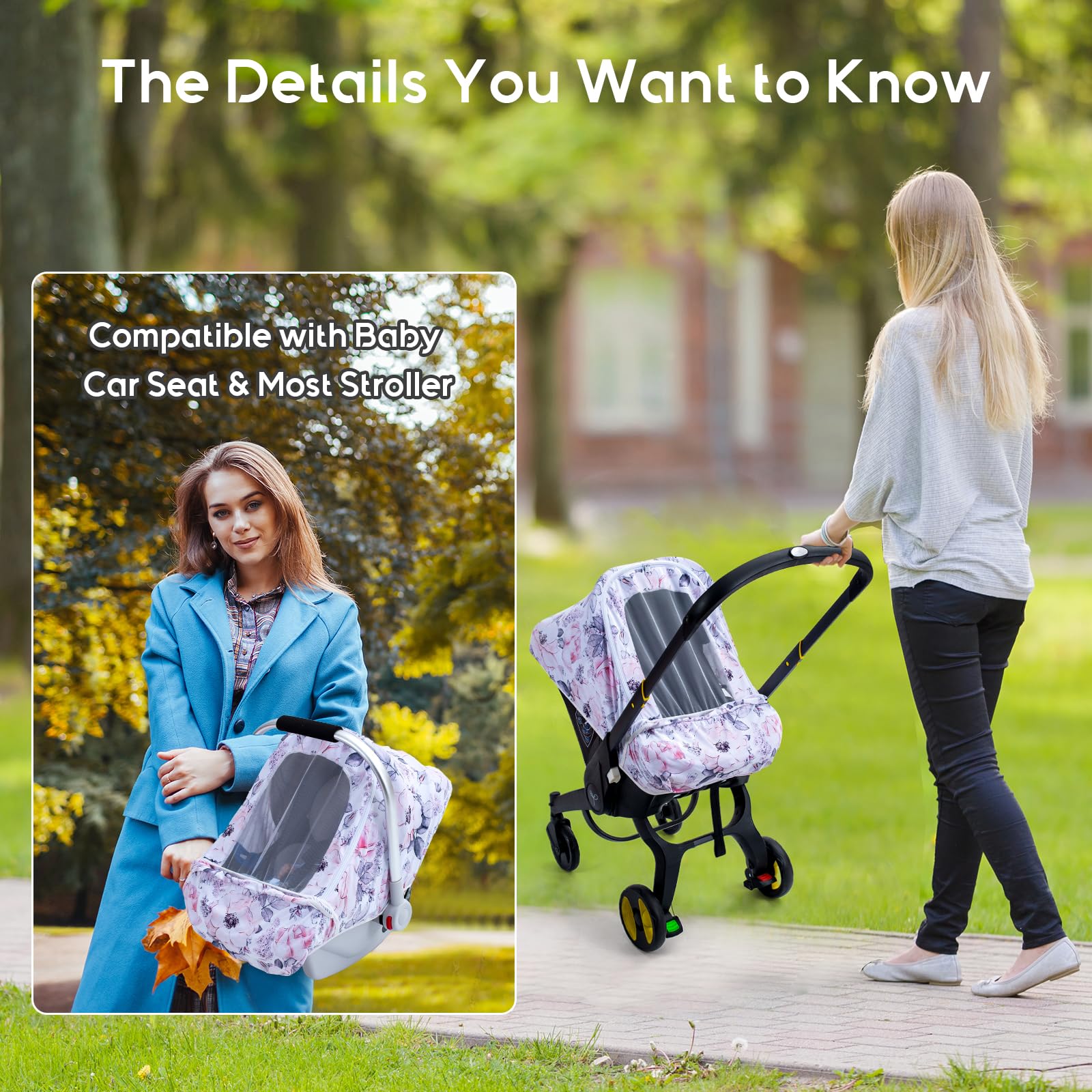 The KENKYO canopy provides full coverage as a sunshade for car seats.