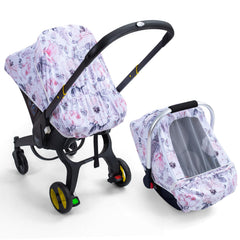 The KENKYO car seat cover with breathable rayon fabric keeps baby cool on sunny days.