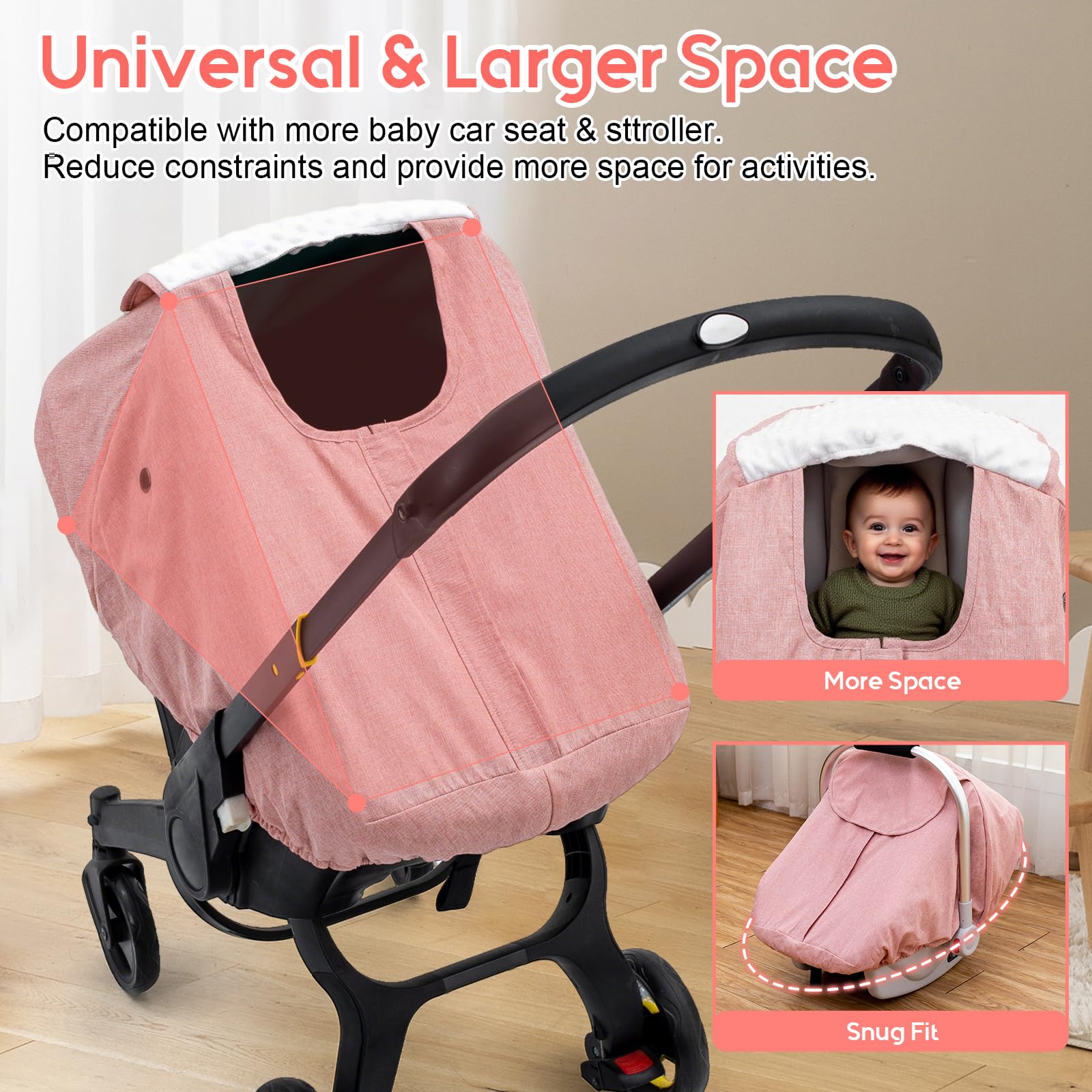 The Kenkyo full-front zip car-seat cover allows easy access.