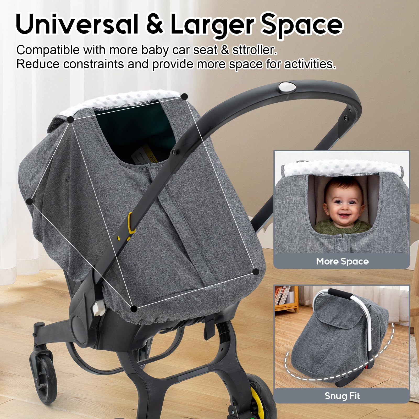 The KENKYO full front zipper for easy, quiet access to the baby.