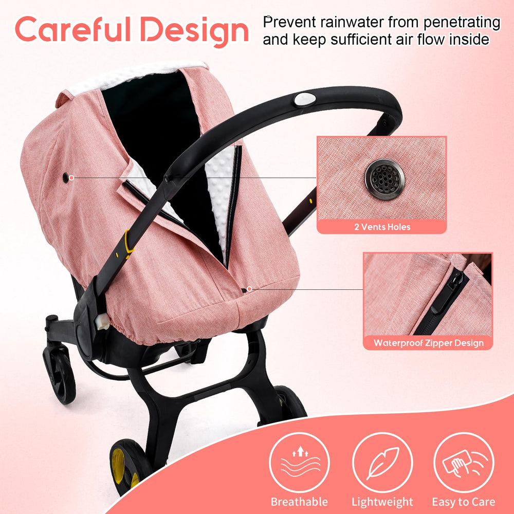 The Kenkyo infant car seat cover with plush dots lining adds warmth.