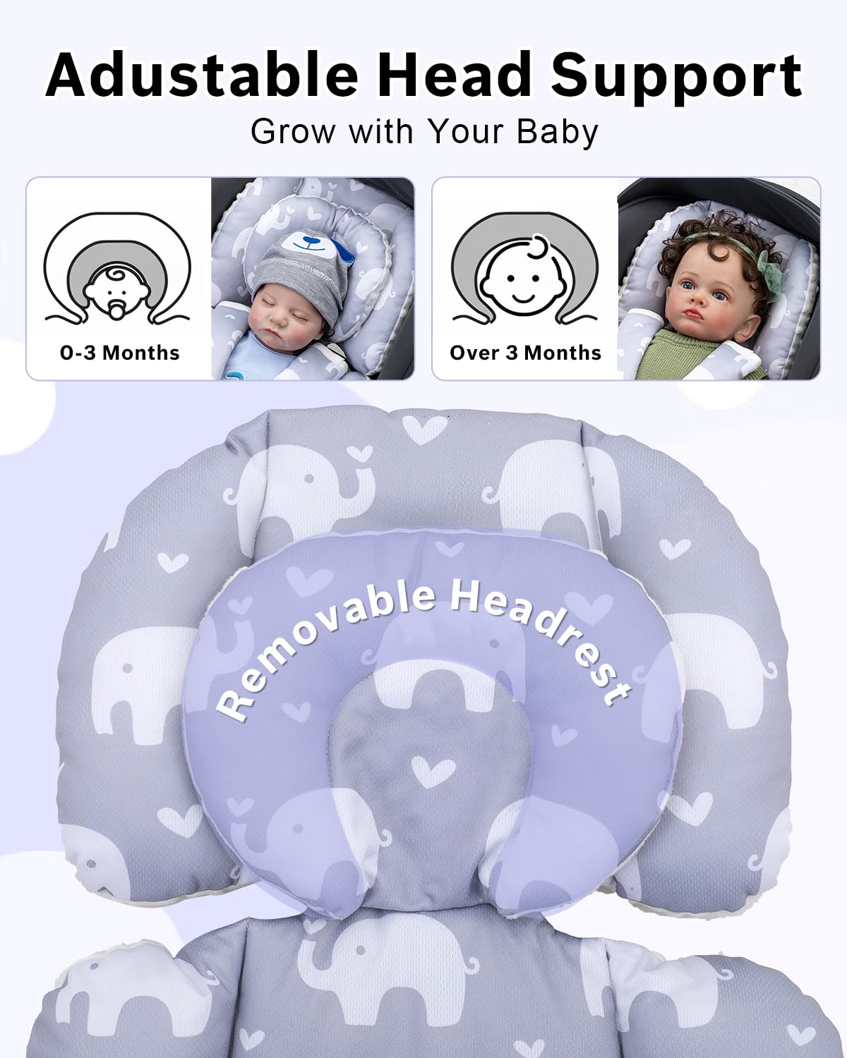 THE KENKYO infant insert with shoulder pads cushions delicate shoulders and cheeks during travel