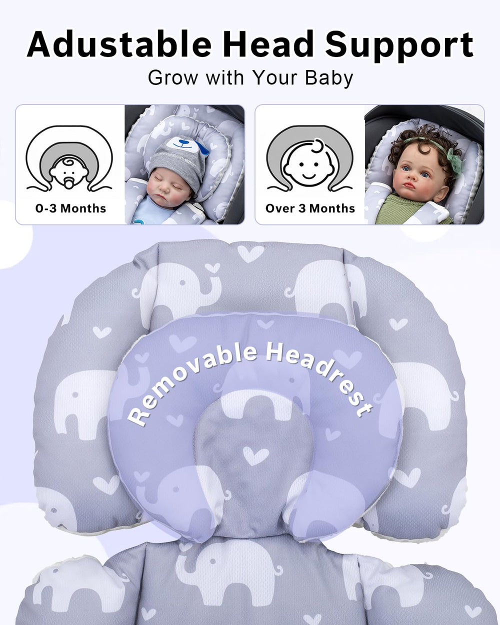 THE KENKYO infant insert with shoulder pads cushions delicate shoulders and cheeks during travel