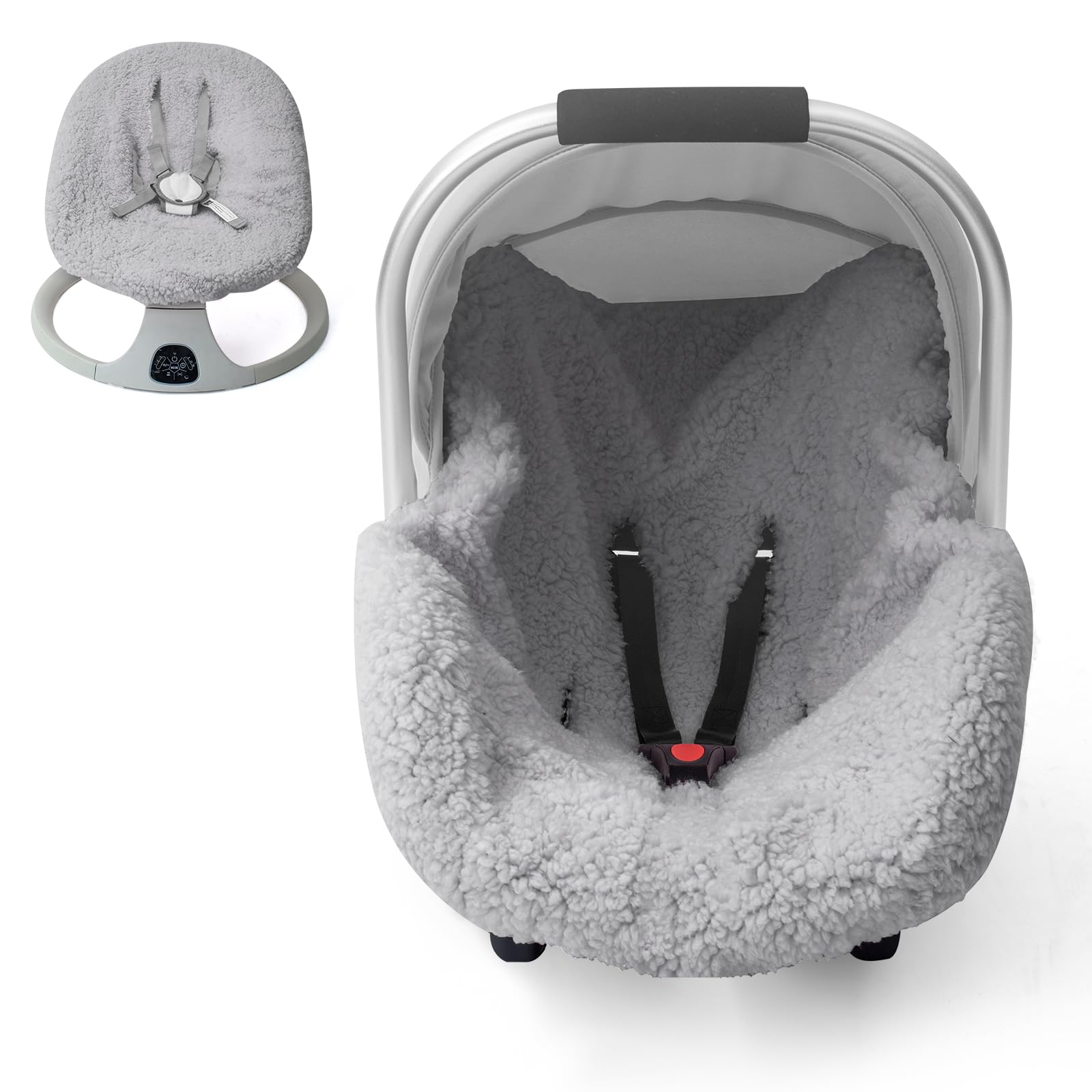 The KENKYO infant car seat liner in winter cover shows warm protection for babies on cold trips.