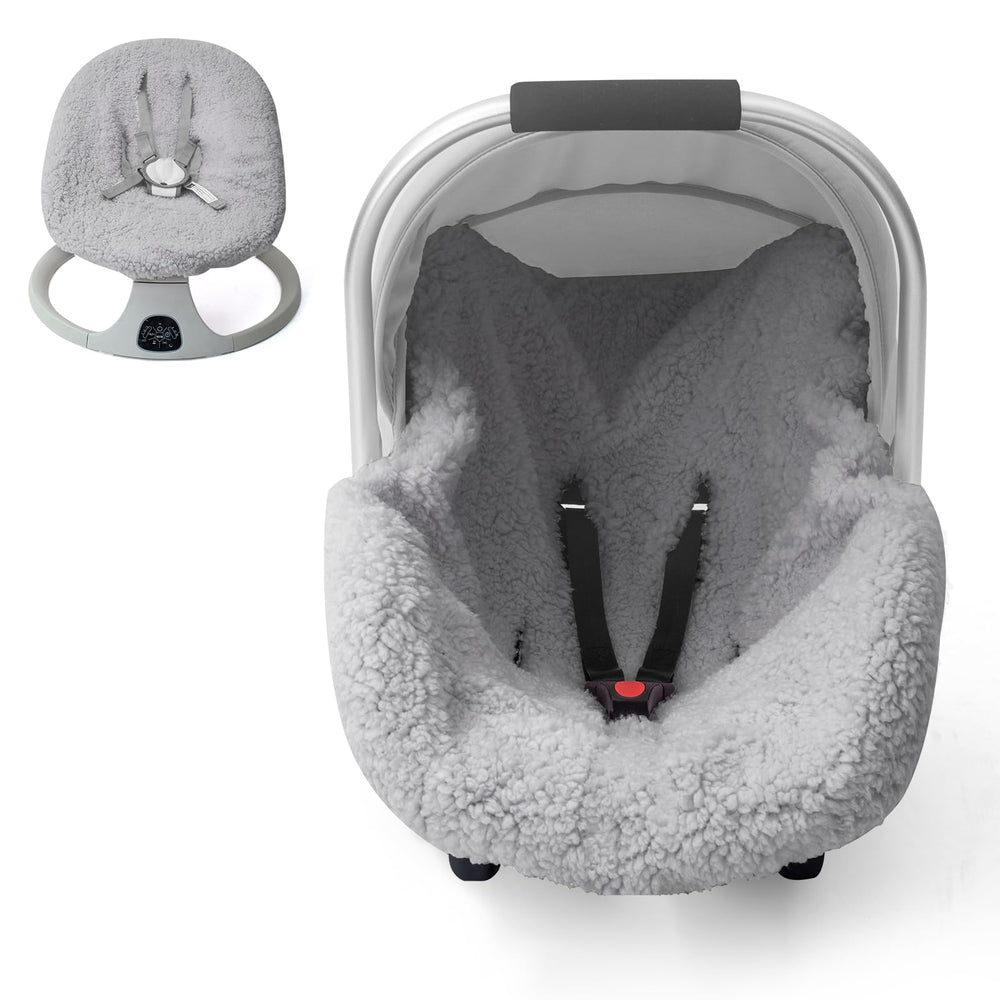 The KENKYO infant car seat liner in winter cover shows warm protection for babies on cold trips.