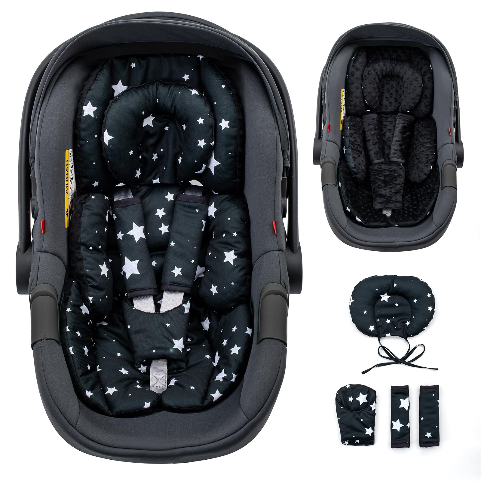 THE KENKYO infant insert with extra headrest provides adjustable head support on car trips