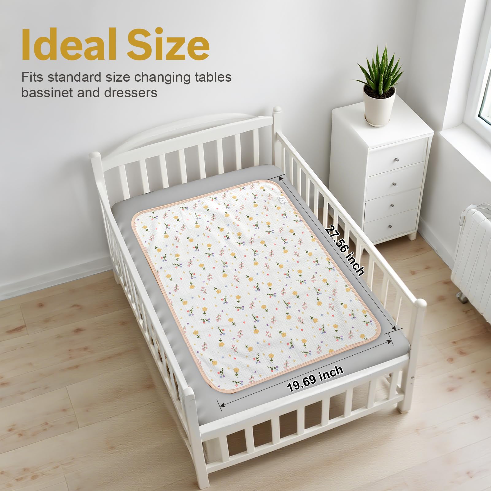 THE KENKYO Muslin Changing Pad is machine-washable-easy-care for busy families on the go.
