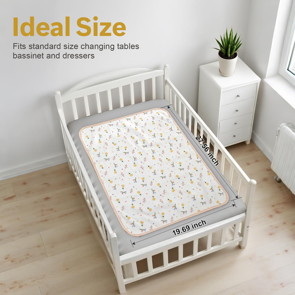 THE KENKYO Muslin Changing Pad is machine-washable-easy-care for busy families on the go.