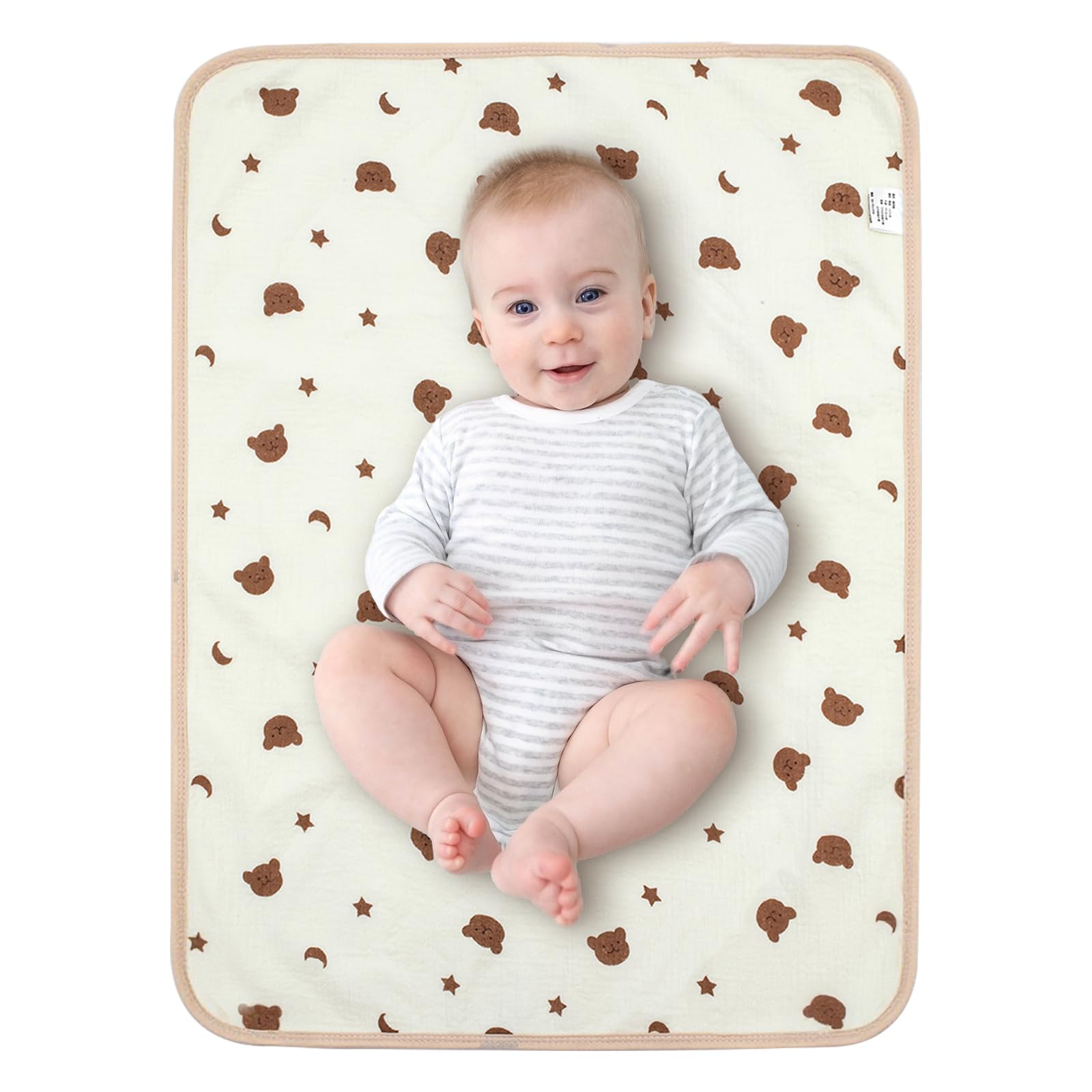 THE KENKYO muslin changing pad front view bear pattern for soft baby comfort