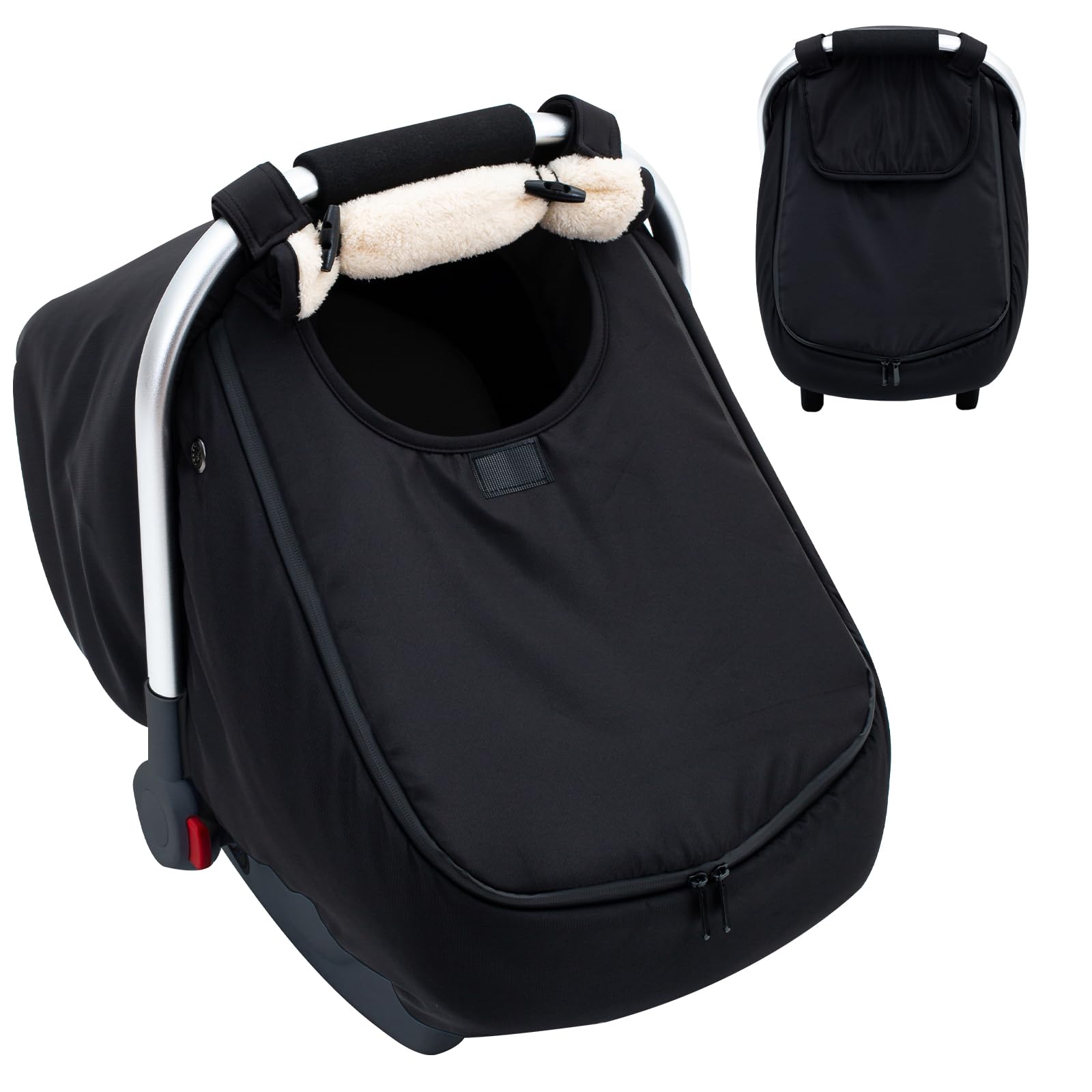 THE KENKYO Winter Baby Car Seat Cover front view shows warm exterior for snowy commutes