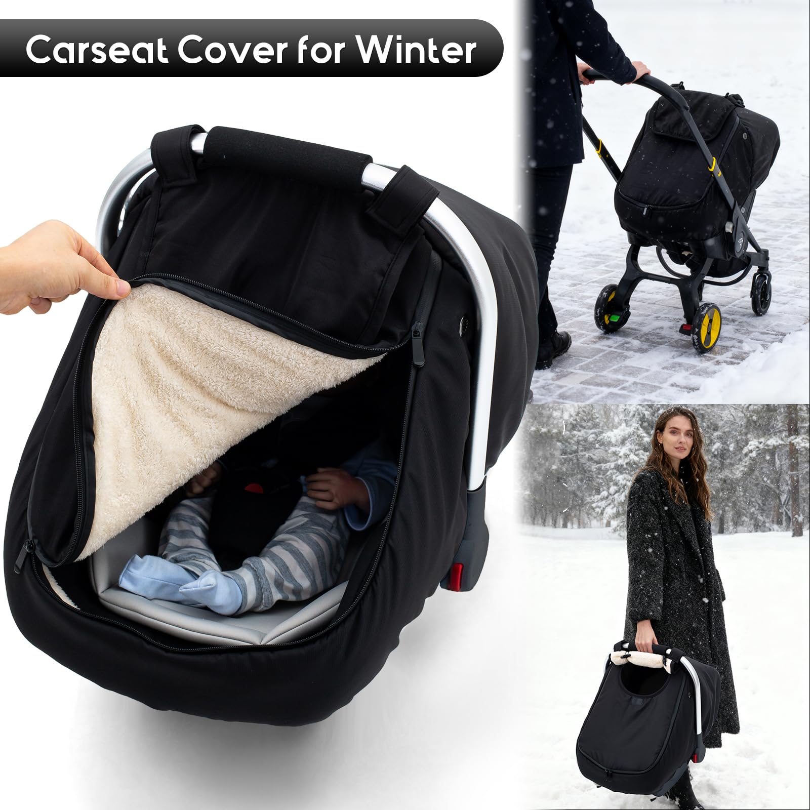 THE KENKYO Winter Baby Car Seat Cover shower cap design enables easy installation