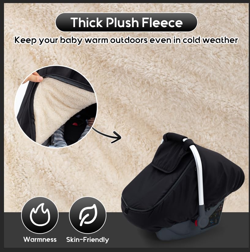 THE KENKYO Winter Baby Car Seat Cover side vents promote airflow for comfort