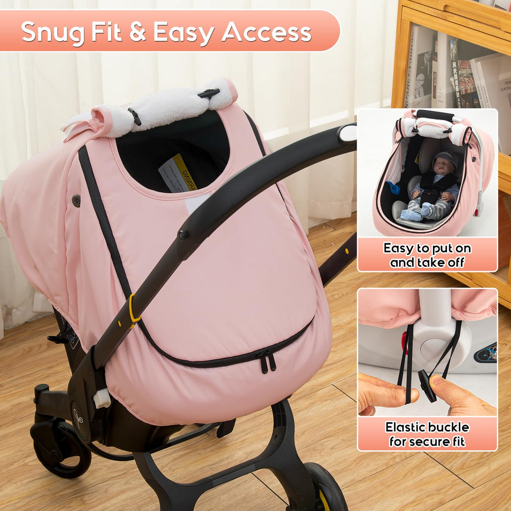 THE KENKYO winter car seat cover universal fit fits most car seats and strollers.
