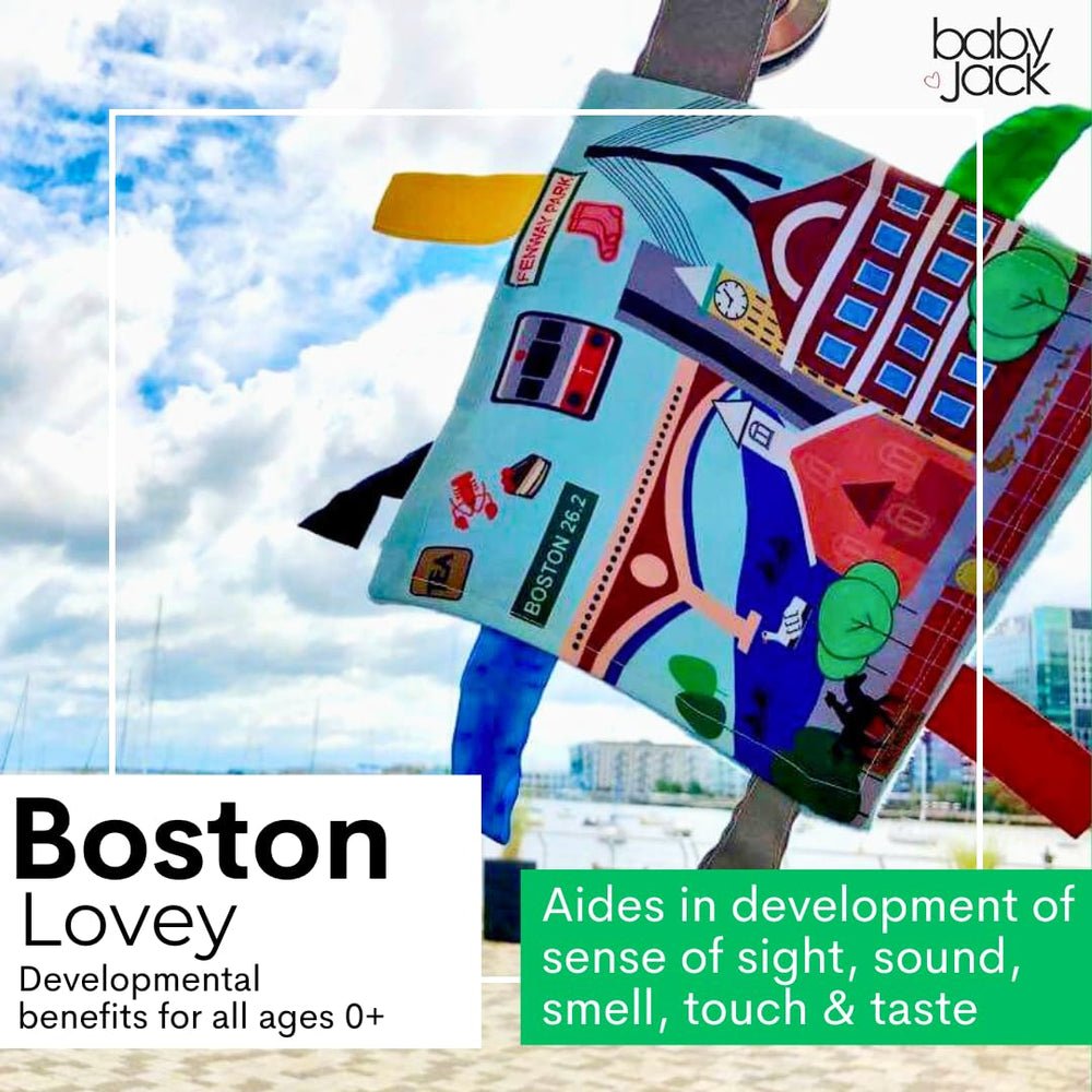 The Learning Lovey city shapes print promotes early shape recognition and geographic awareness.