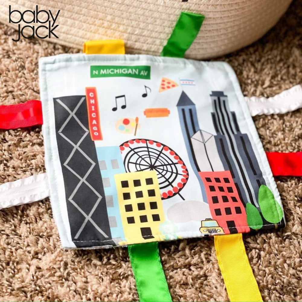 The Learning Lovey BPA-free tag toy offers a safe option for teething and play.