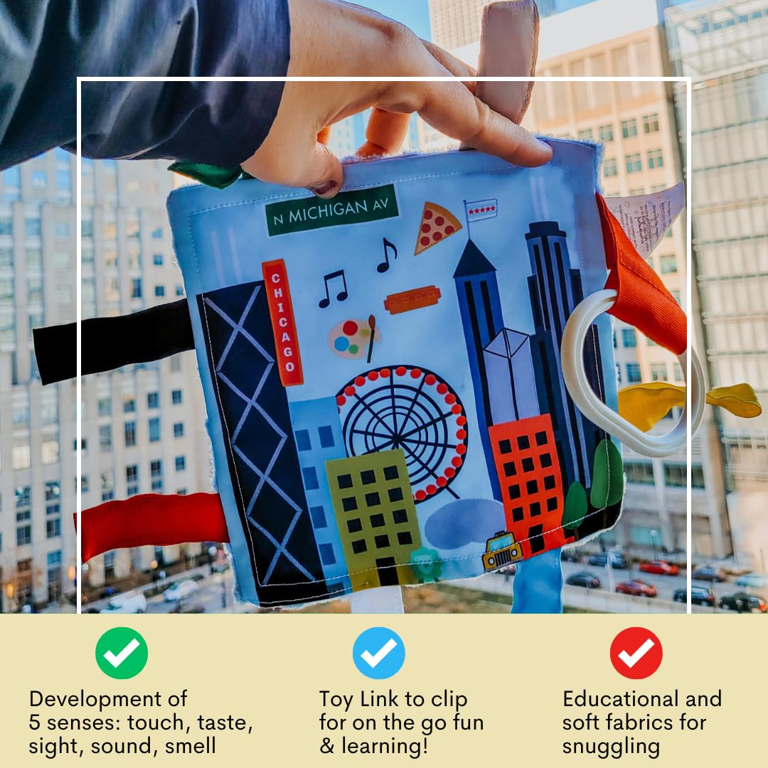 The Learning Lovey ribbon-tabs durability supports secure play during travel.