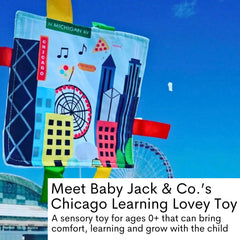 The Learning Lovey 8x8 usa-cities-and-shapes design promotes early geography and shape recognition.