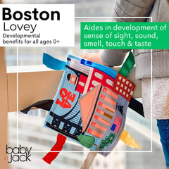 The Learning Lovey crinkle ribbon detail ensures safe, snag-free play.