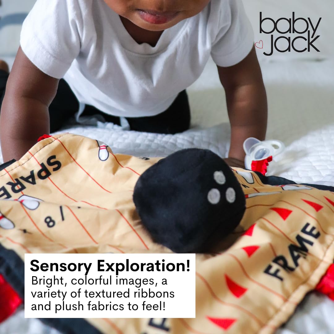 The Learning Lovey ribbon accents are sewn safely for curious fingers and safer play
