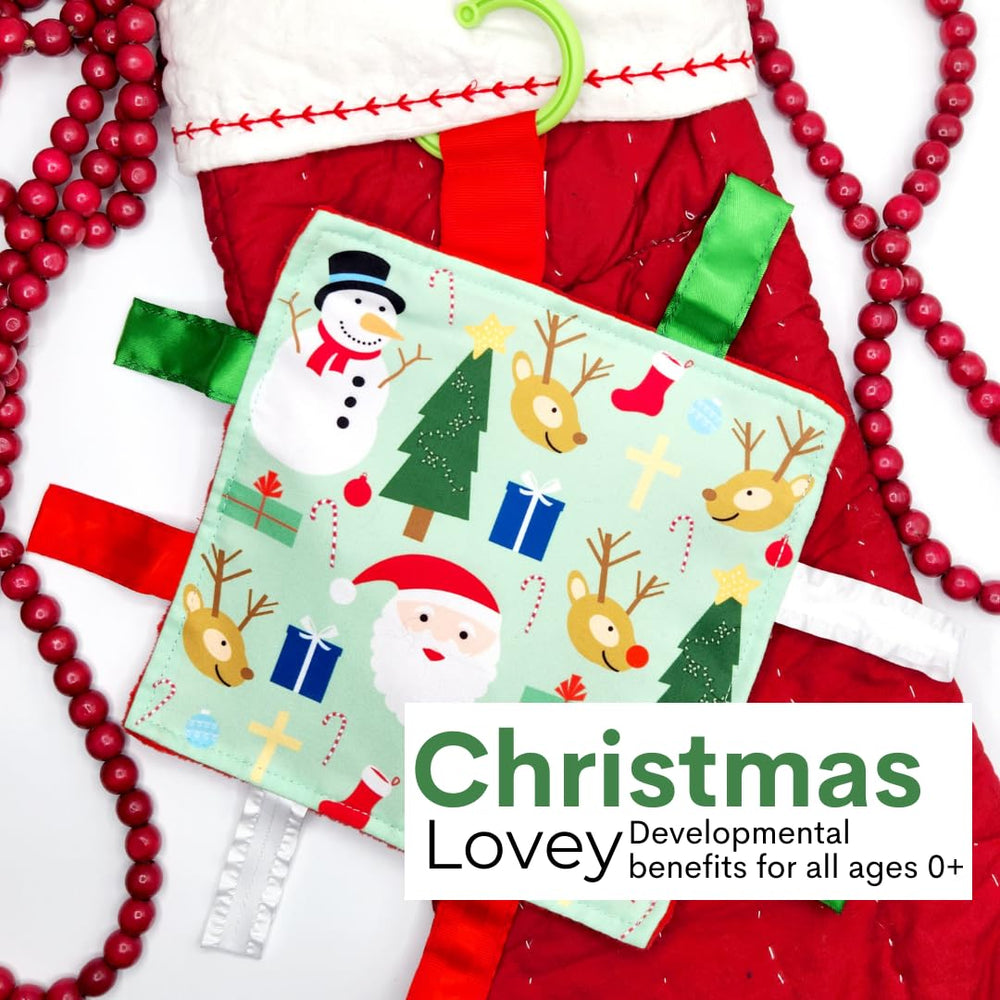 The Learning Lovey Baby Jack Co textured crinkle variety enhances tactile exploration and comfort