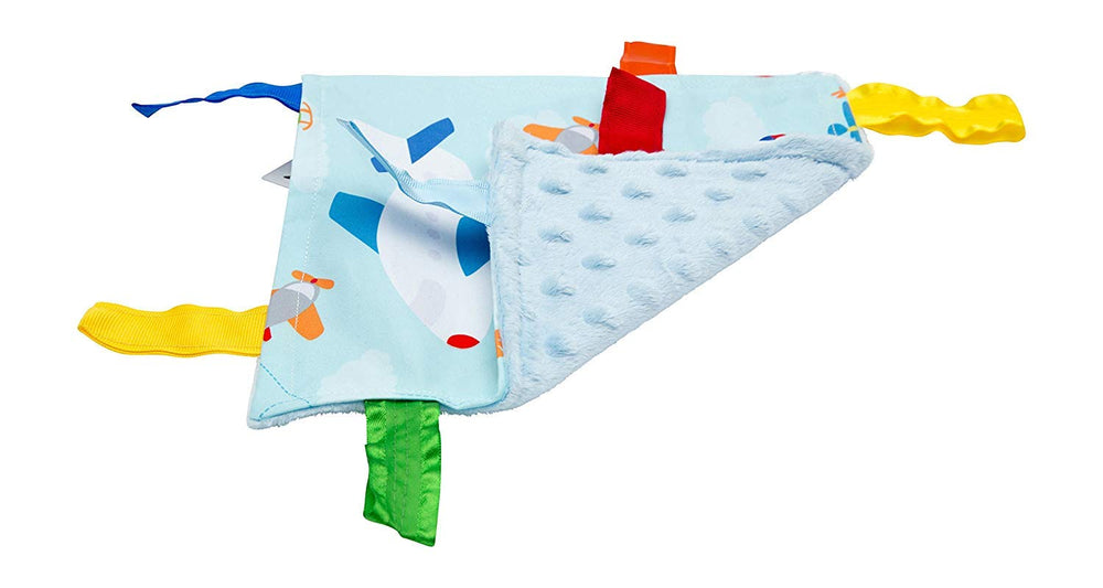 The Learning Lovey crinkle-square teething closeup emphasizes engaging sensory crinkle sounds.