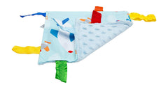 The Learning Lovey crinkle-square teething closeup emphasizes engaging sensory crinkle sounds.