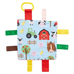 The Learning Lovey farm-animal-crinkle-tag close-up highlighting tactile exploration and visual appeal
