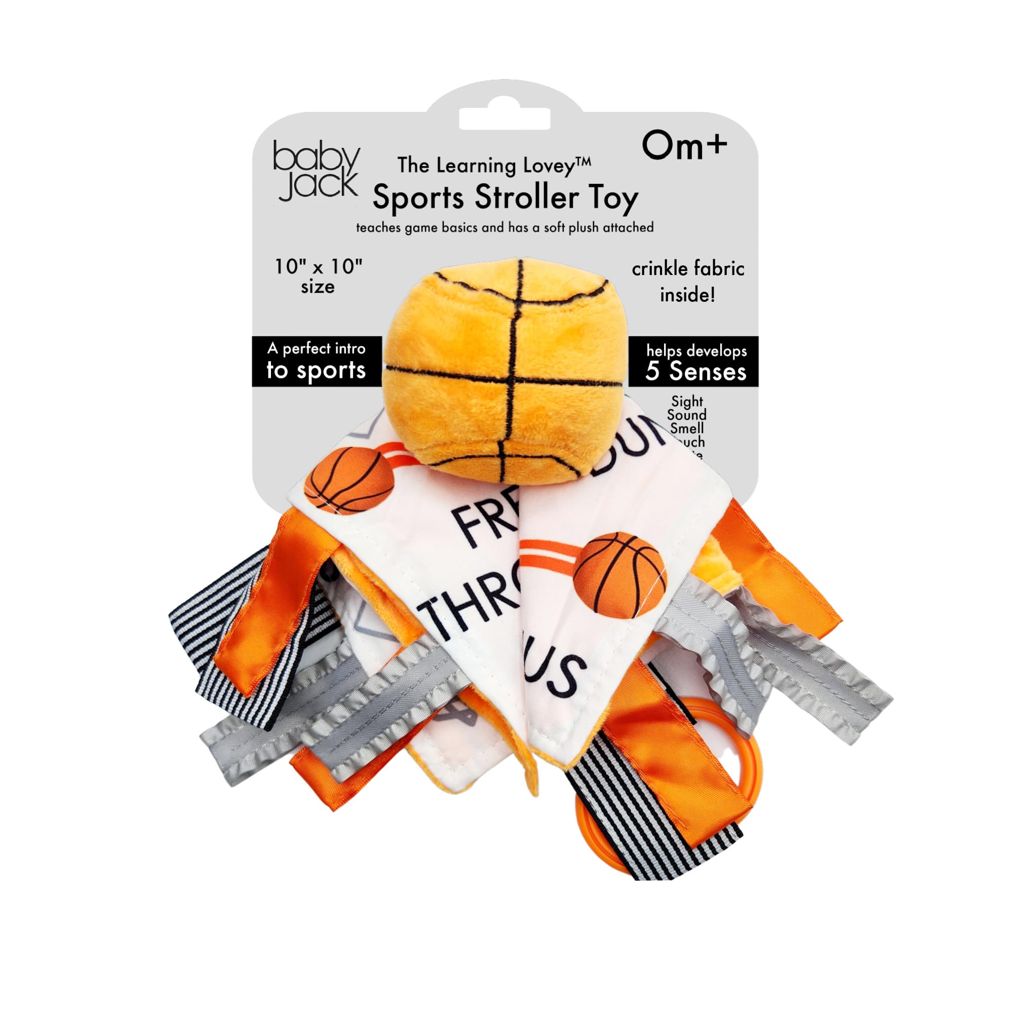 The Learning Lovey Knicks baby tag toy soft-minky fleece backing offers gentle warmth