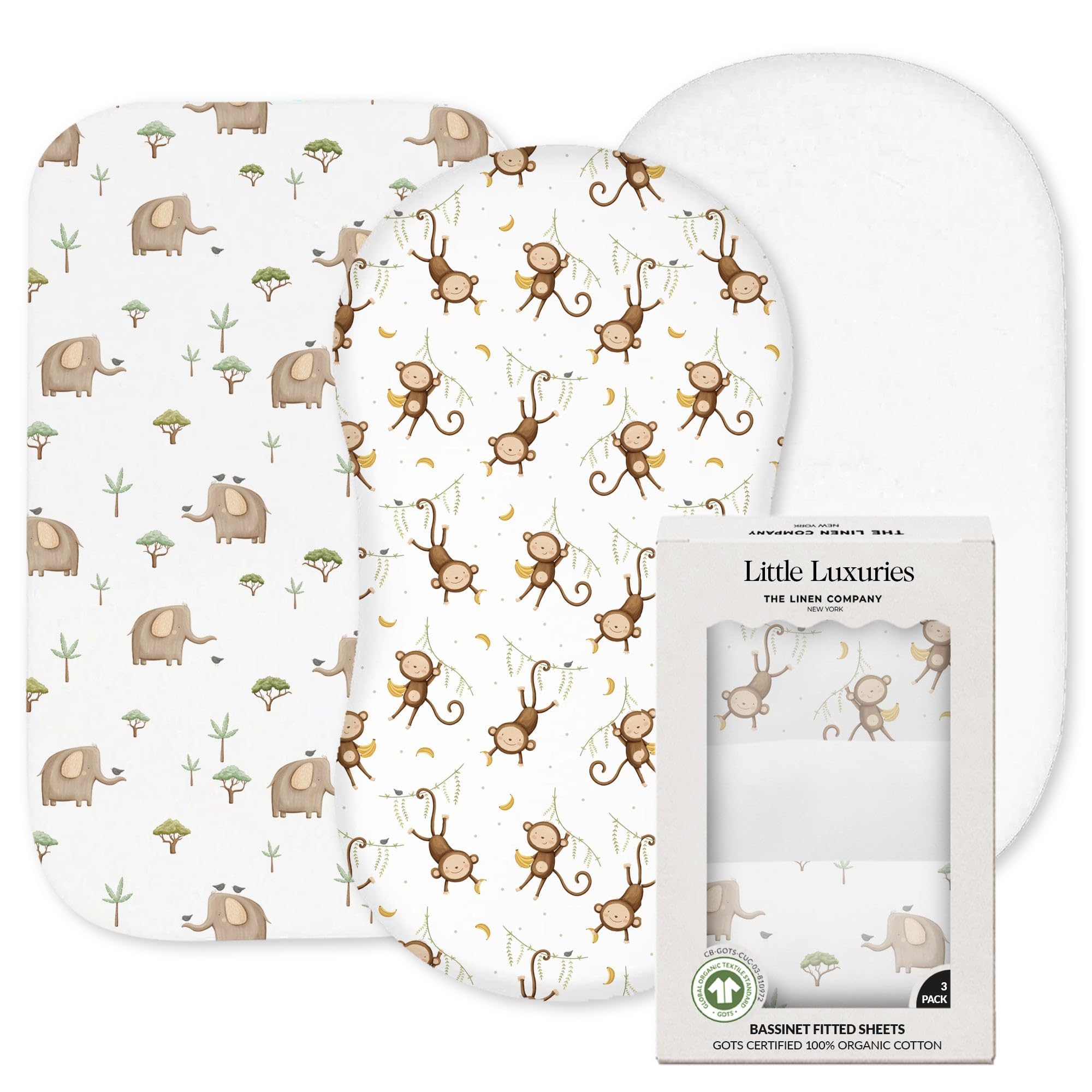 The Linen Company New York 3-pack bassinet sheets soft and breathable.