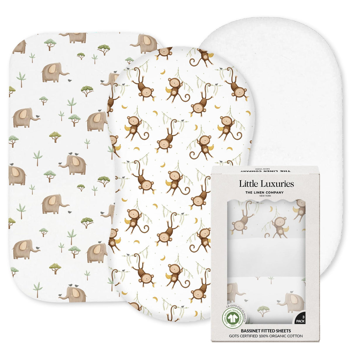 The Linen Company New York 3-pack bassinet sheets soft and breathable.