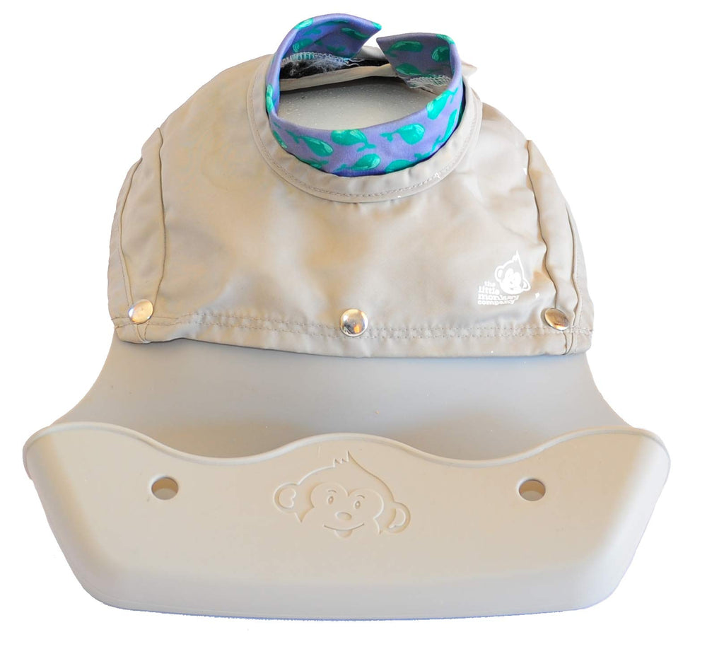 The Little Monkey Company Freddie Bib full-coverage design shields clothes from dribbles.