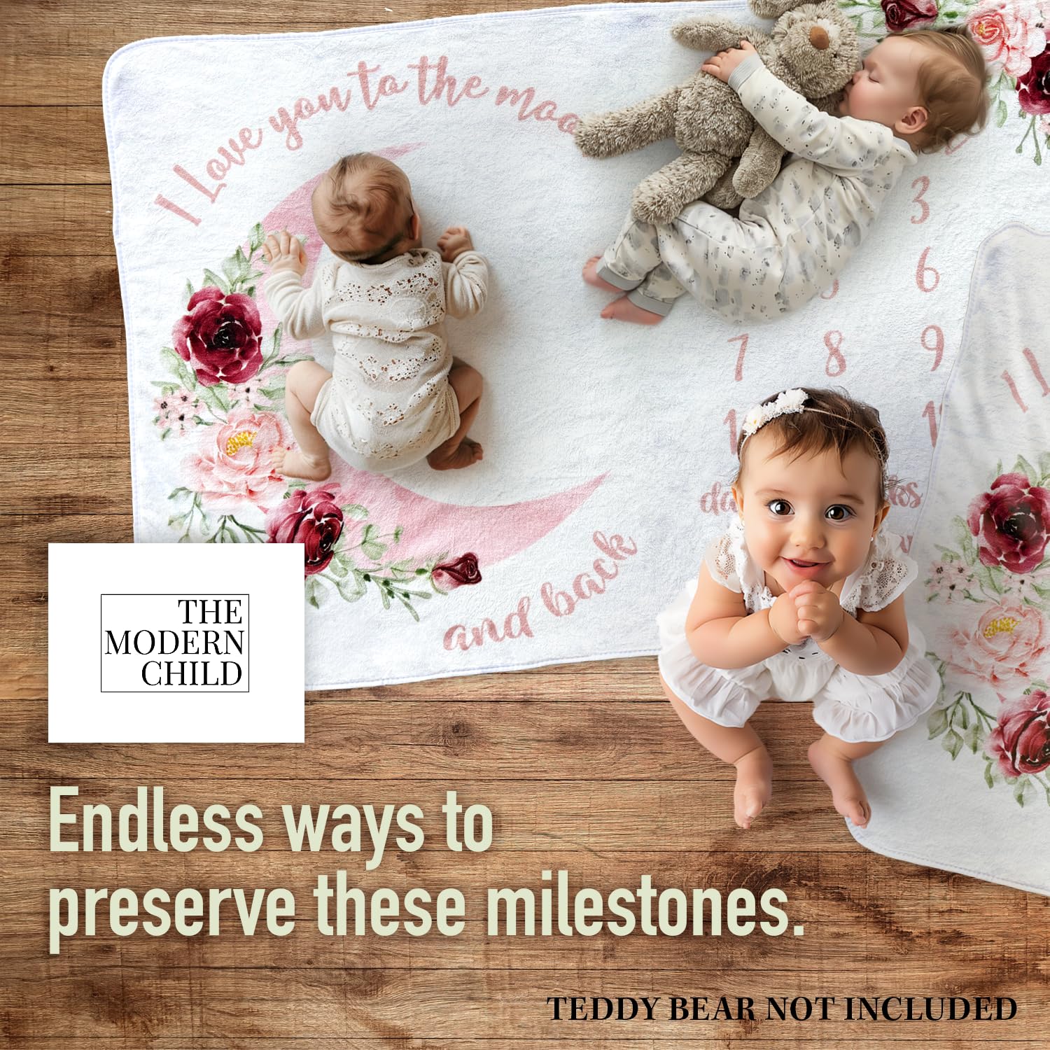 The Modern Child milestone blanket as stroller cover for shade on outings.