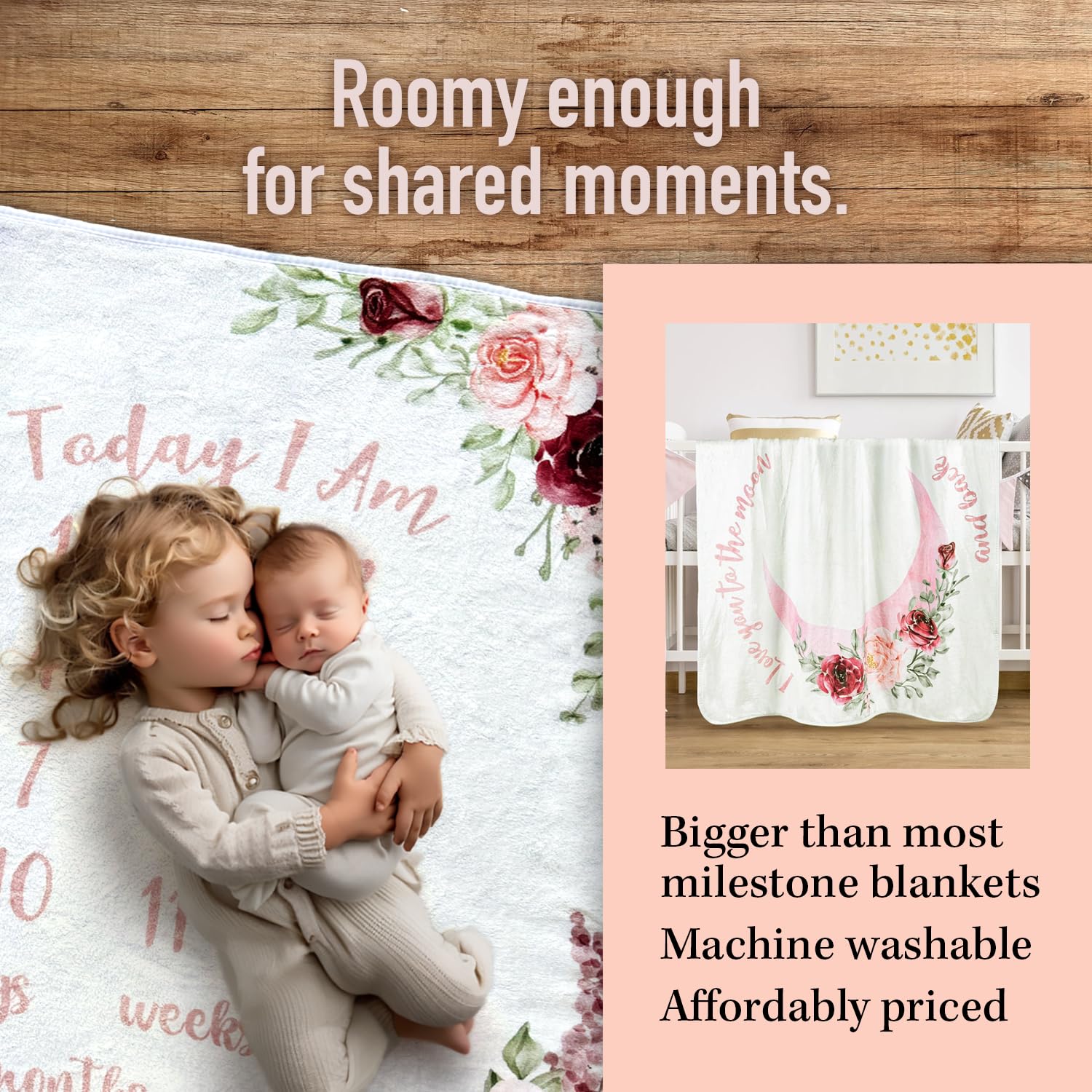 The Modern Child milestone blanket with props for creative baby shoots.
