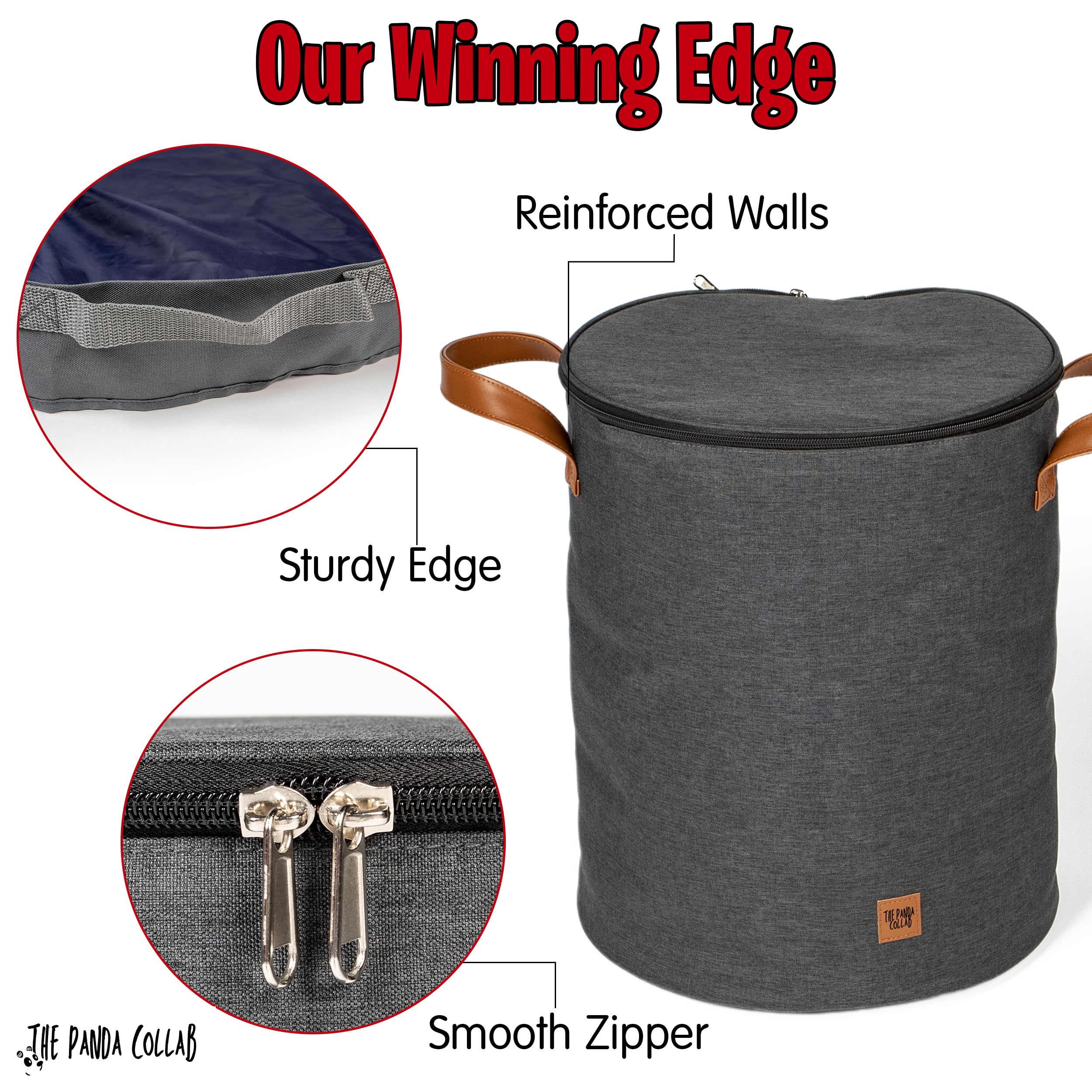 The Panda Collab dual-lined bucket charcoal structure keeping upright storage ready