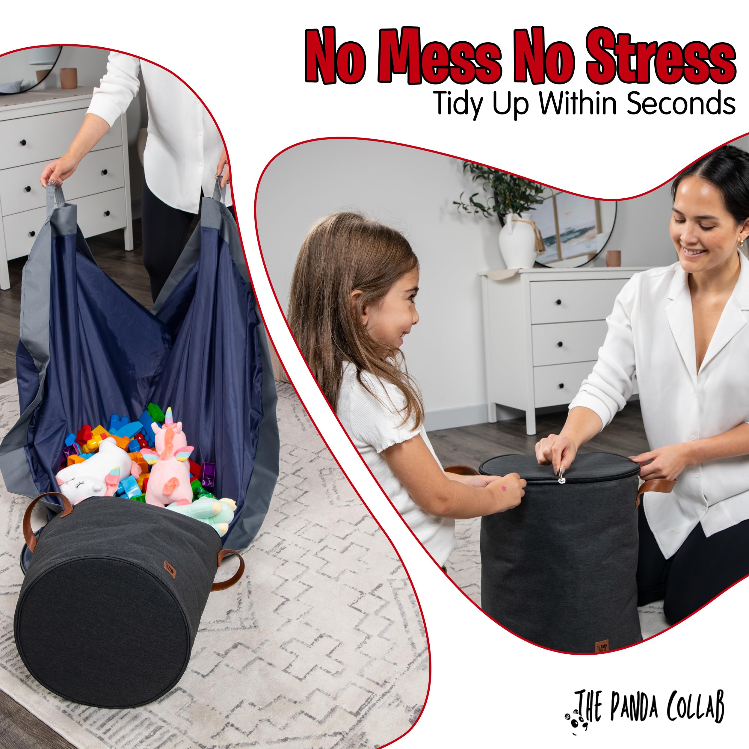 The Panda Collab slide-away lid charcoal demonstrating easy cleanup after playtime