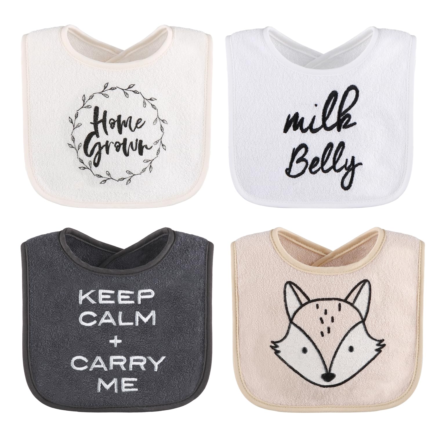 The Peanutshell bibs fit 0–24 months with adjustable closures for growing babies
